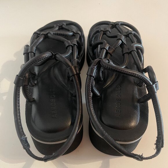Aerosoles CHAYA Black Leather Platform Strappy Fisherman sandals Size 6 - New - Picture 3 of 7